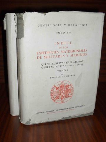 NDICE DE LOS EXPEDIENTES MATRIMONIALES DE MILITARES Y MARINOS QUE SE CONSERVAN EN EL ARCHIVO GENERAL MILITAR. (1761-1865). 2 vols.
